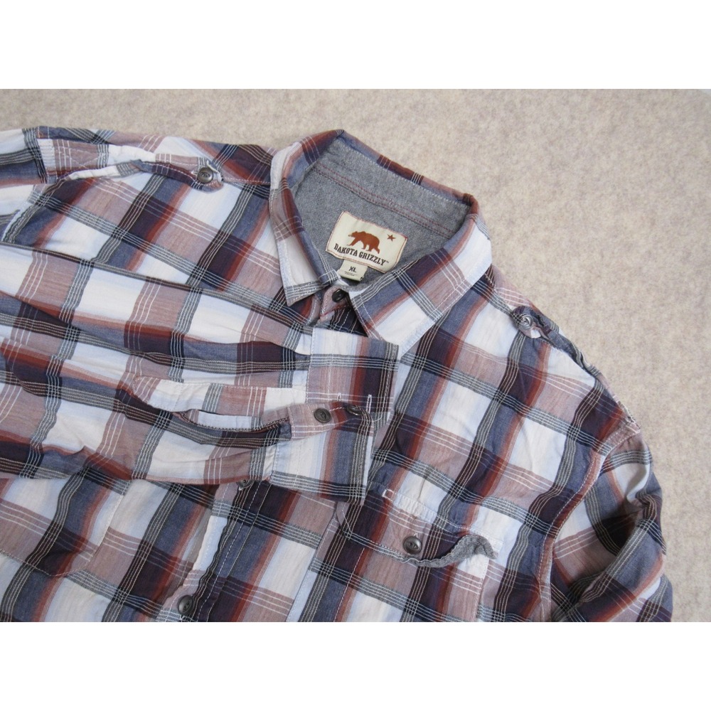Dakota Grizzly Mens XL Plaid Button Down Shirt Cotton Roll Tab Sleeve Brown Blue
